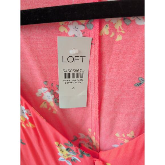 LOFT Floral Cap Sleeve Button Midi Dress Size 4 NWT - Picture 3 of 6